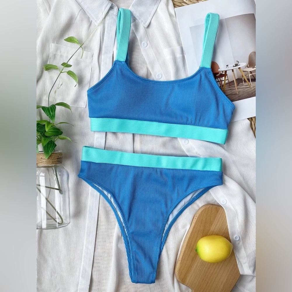 SHEIN Rib Color Block Bikini Swimsuit - Picture 2 of 7